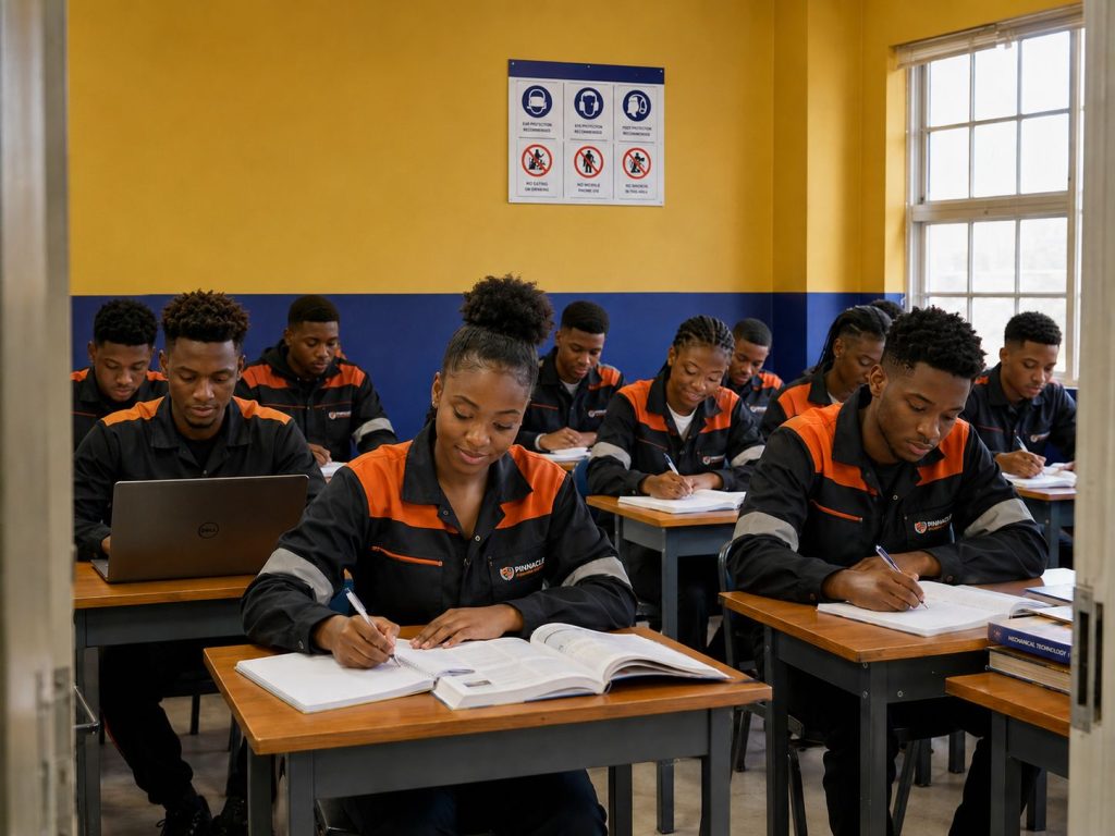 Students learning in a classroom at Pinnacle Technical Academy, Johannesburg