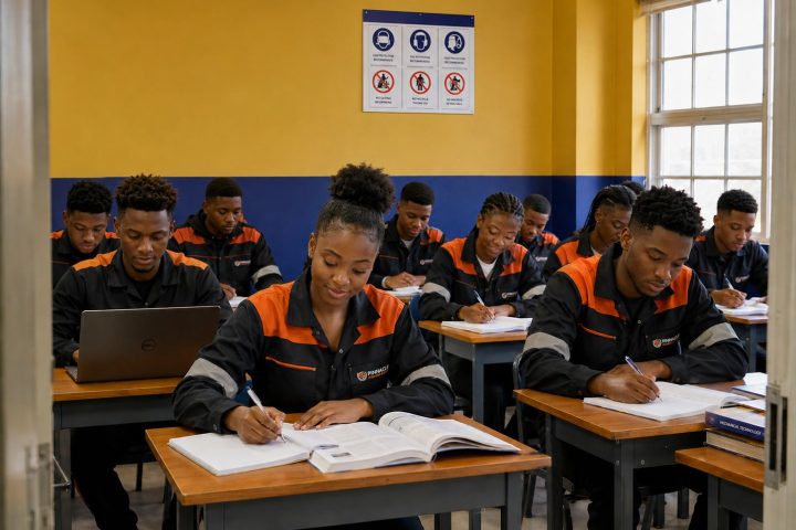 Students learning in a classroom at Pinnacle Technical Academy, Johannesburg