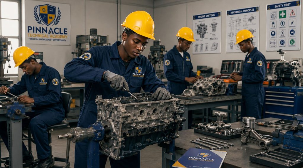 Engine workshop for automotive, mechanical fitting and engineering training