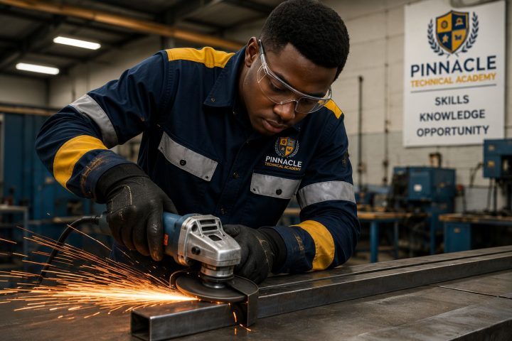 Metal grinding and fabrication in a welding and boilermaking workshop