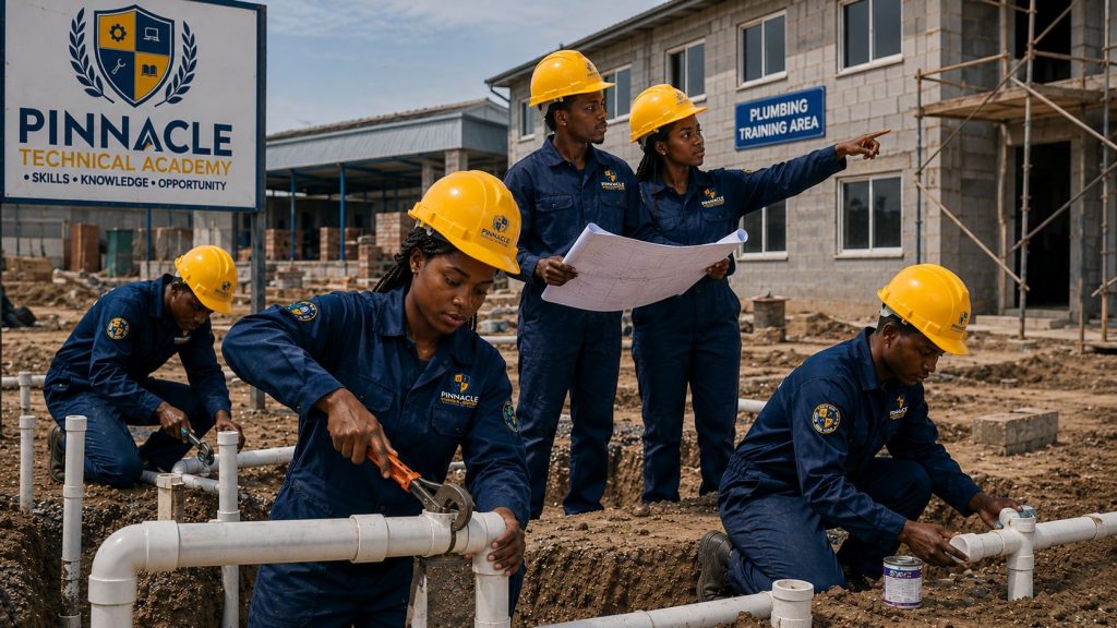 Plumbing and pipe-fitting work on a building site, trade training at Pinnacle Technical Academy Johannesburg