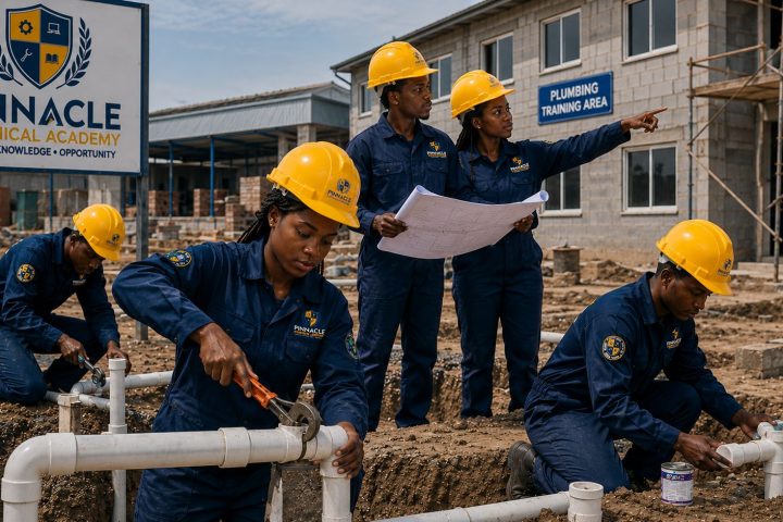 Plumbing and pipe-fitting work on a building site, trade training at Pinnacle Technical Academy Johannesburg