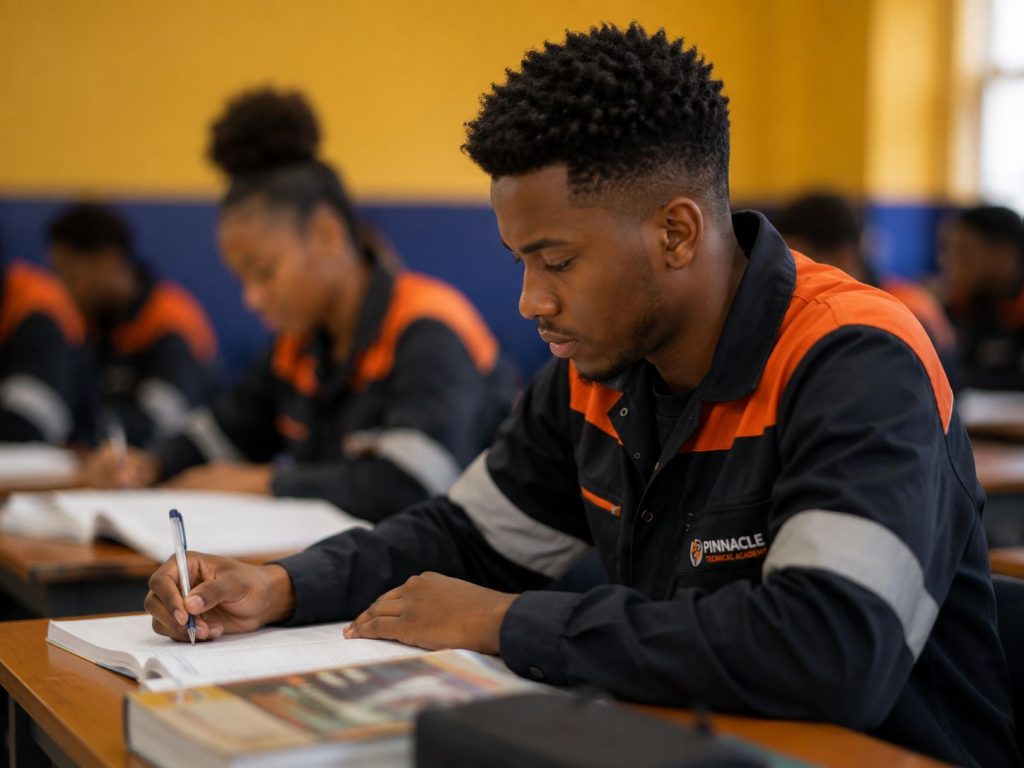 Student studying for a business or IT qualification at Pinnacle Technical Academy