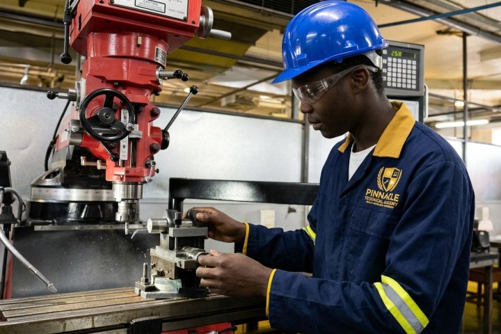 Tooling machinist student operating a milling machine at Pinnacle Technical Academy Johannesburg