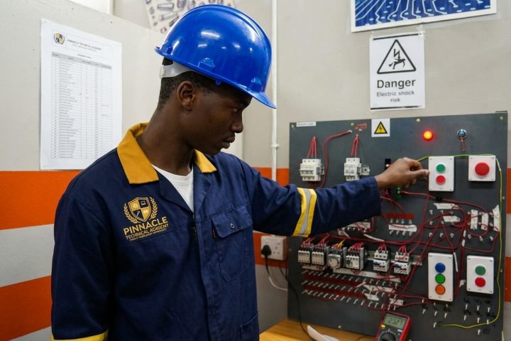 NC(V) electrical student working on a distribution board at Pinnacle Technical Academy Johannesburg