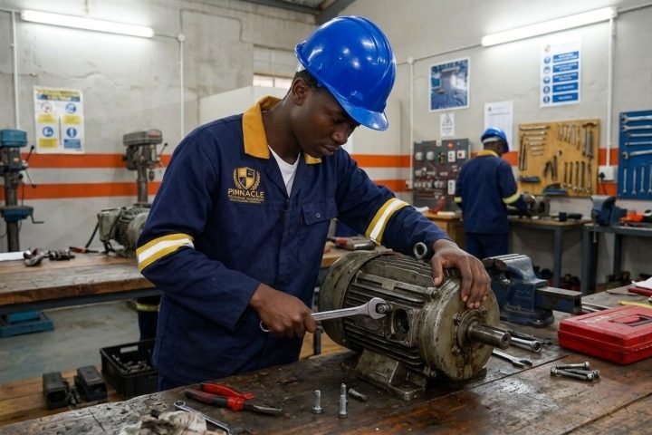 Mechanical fitter student repairing an electric motor at Pinnacle Technical Academy Johannesburg