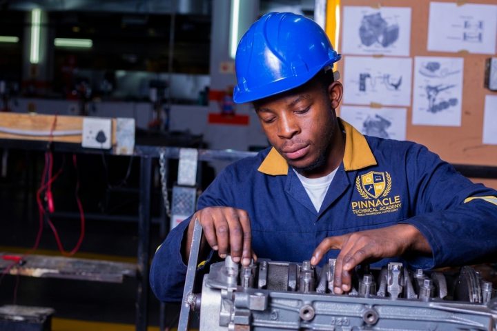 Motor mechanic student working on an engine block at Pinnacle Technical Academy Johannesburg